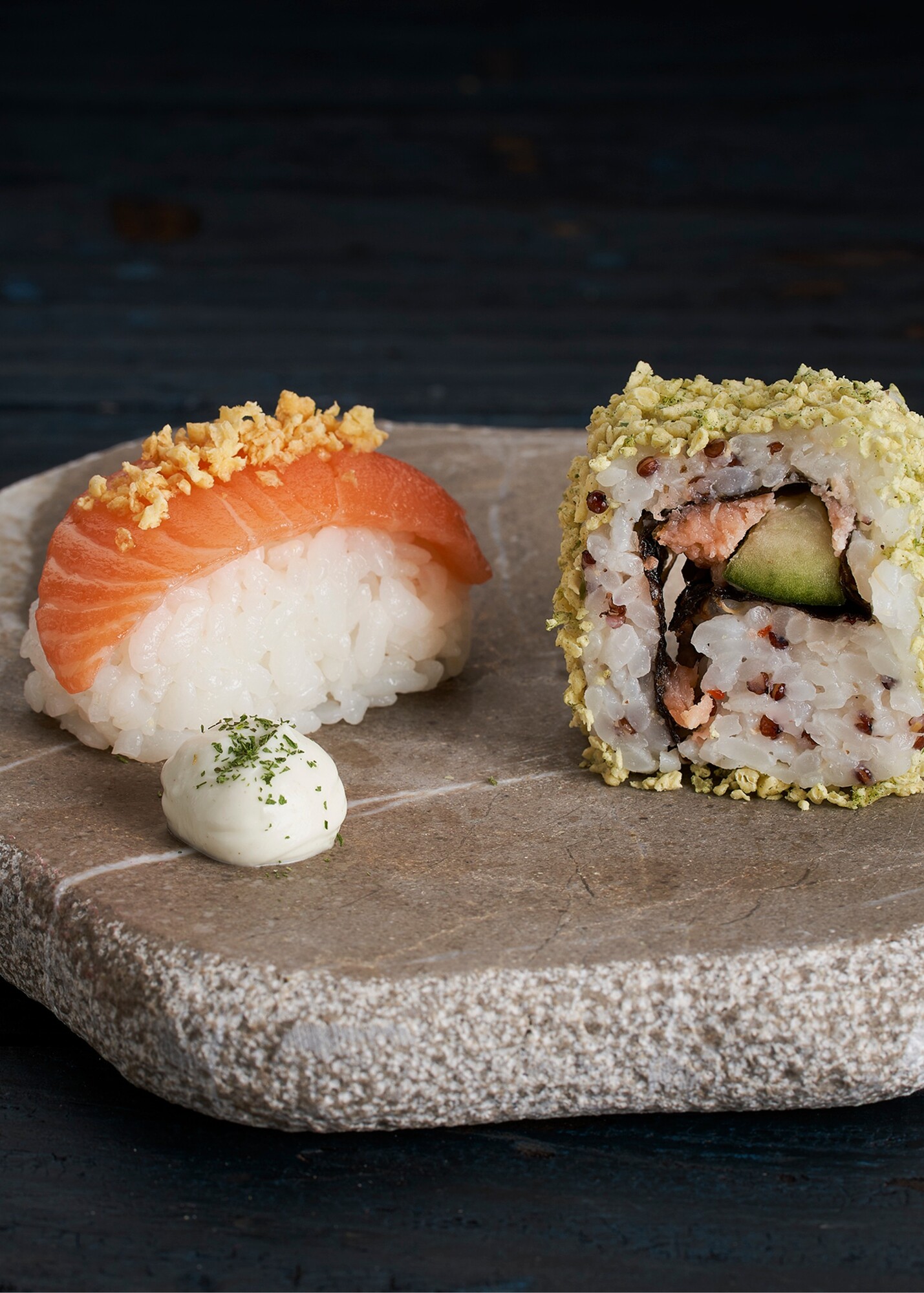 Sushi with Corn Panko Green Herbs