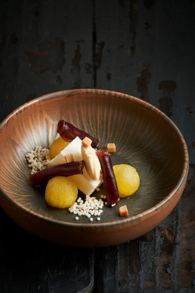 Meringue van appel met appel texturen